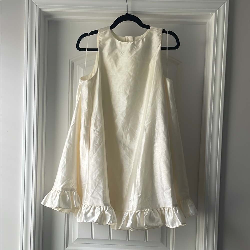 AUBRIELLA SLEEVELESS TAFFETA RUFFLE MINI DRESS